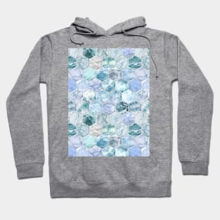 Ice Blue and Jade Stone and Marble Hexagon Tiles Hoodie